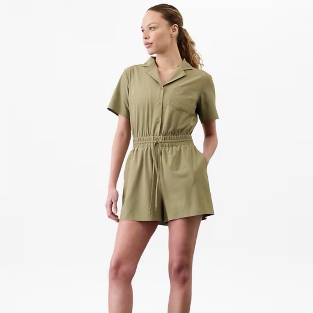 Olive green Athleta relaxed fit romper